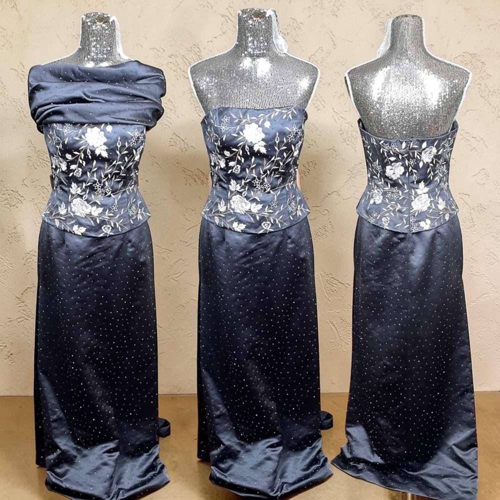 Montage By Mon Cheri Strapless Beaded‎ Satin Formal Gown Maxi Size 10 Gala Party